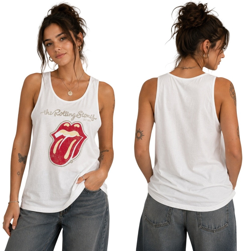 The Rolling Stones Tank Top Unisex XL White Tongue Logo Graphic Sleeveless NWOT
